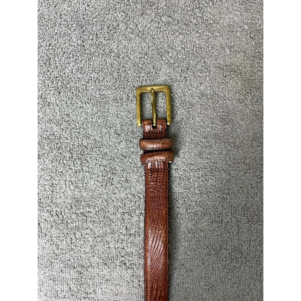 Liberty of London Mens Brown Lizard Grain Leather Belt Brass Buckle Size 36 90